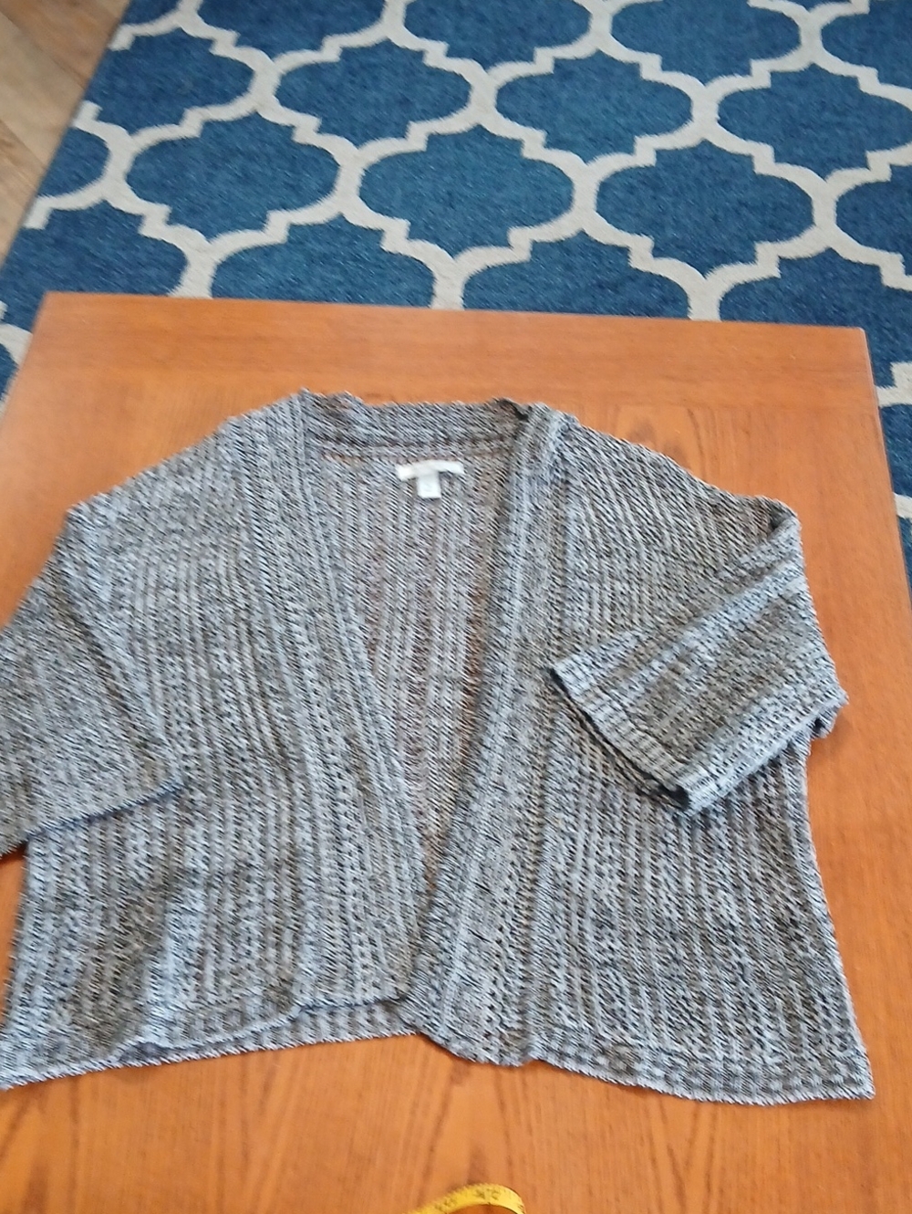 Dress Barn Marled Open-Front Knit Cardigan - Black & White